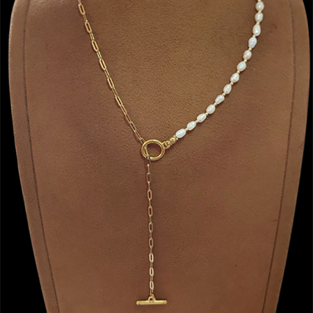 Doğal İnci Kolye, Paslanmaz Çelik Zincir ve O-T kapama kombinli