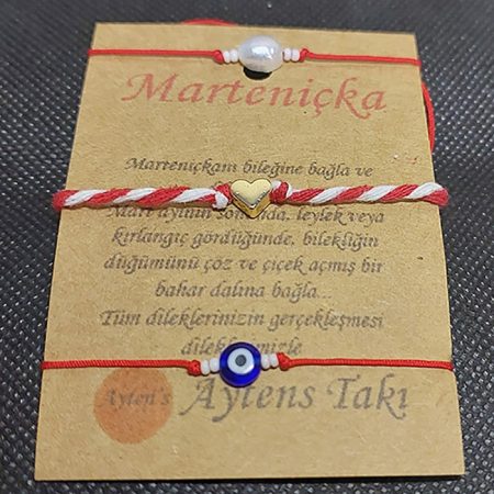 Marteniçka dilek şans bilekliği doğal incili 3'lü
