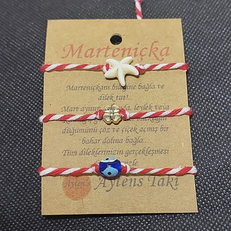 Marteniçka dilek şans bilekliği yonca yapraklı, 3'lü