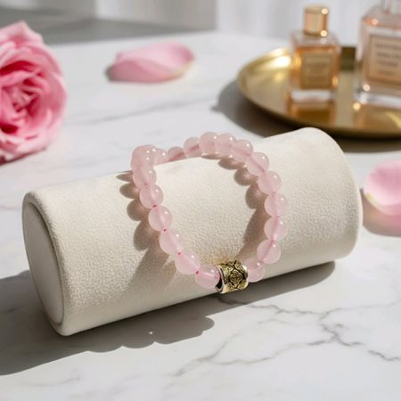 Orijinal Pembe Kuvars Bileklik - El Yapımı Zamak ve Pirinç Detaylı