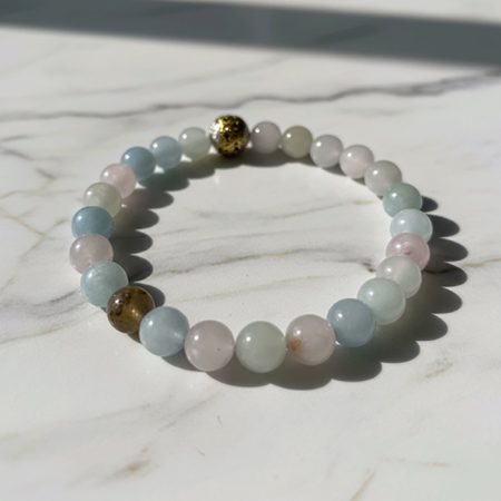 Orijinal Şeker Morganit Doğal Taş Bileklik - Pastel Renkli Aşk ve Huzur Taşı