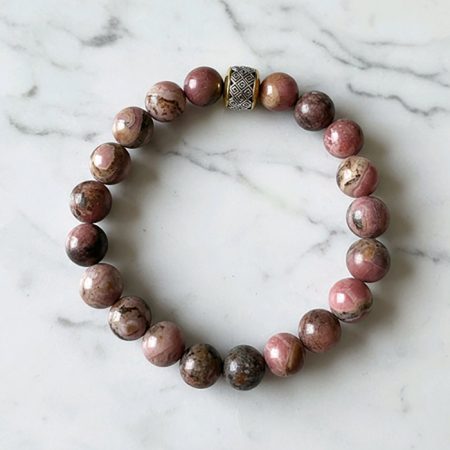 Orijinal Rodokrozit Doğal Taş Bileklik - Zamak Üzeri Pirinç İşlemeli