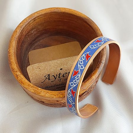 El Yapımı Bakır Bileklik Etnik Desenli UV Baskı Unisex Tasarım