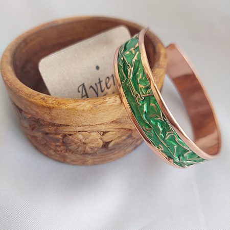 El Yapımı Buruşuk Desenli Bakır Bilezik  Üsküp Rüya Koleksiyonu Yeşil