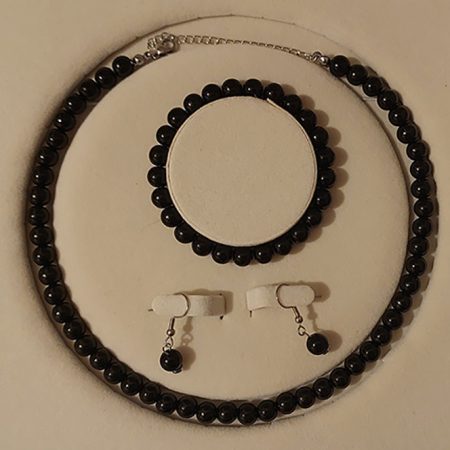 Asil, Modern, Tarz Siyah İnci Boncuk Set Paslanmaz Çelik Zincir Kolye Bileklik Küpe