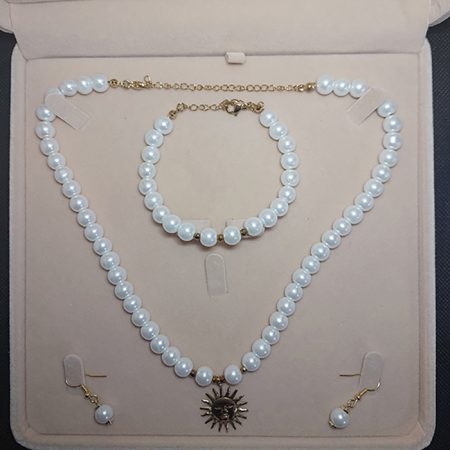 inci Kolye Bileklik Küpe Set, Paslanmaz Çelik İstiridye Uçlu, Altın Rengi