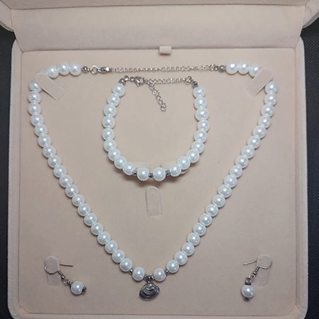 İnci Kolye Bileklik Küpe Set, Paslanmaz Çelik İstiridye Uçlu, Gümüş Rengi