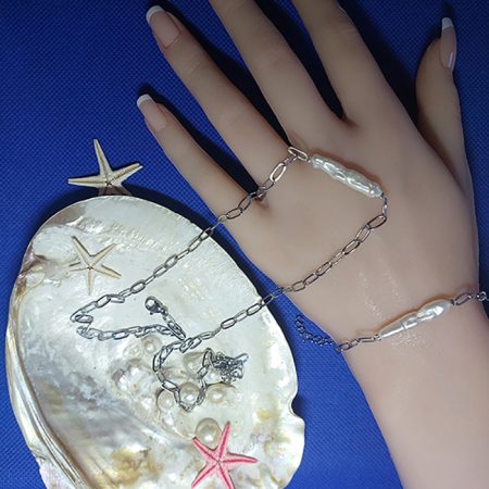 Modern Minimalist Gümüş Renk Paslanmaz Çelik İnci Detaylı Takı Seti