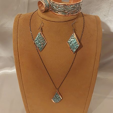 Üsküp Rüya serisi Saf Bakır 4'lü Takı seti Kolye Bileklik Küpe Yüzük (TURKUAZ)