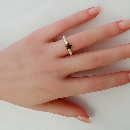 Doğal İnci Yüzük Hematit Yıldız Detaylı