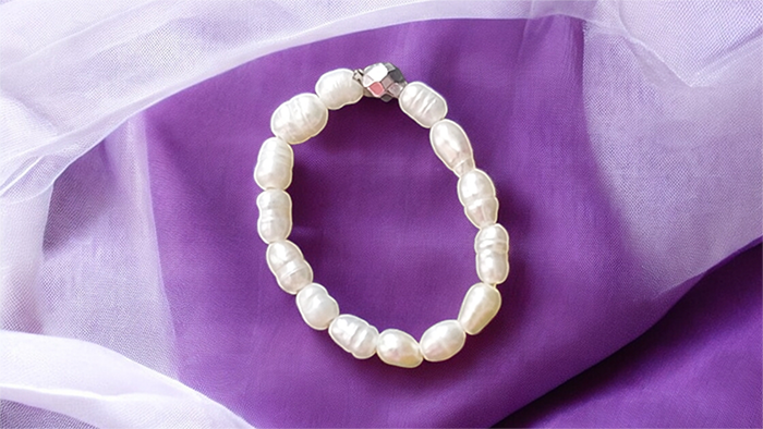 Doğal İnci Yüzük, Gümüş renk Hematit Küre Detaylı - Görsel 2