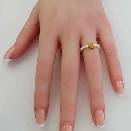 Doğal İnci Yüzük (Altın Renk Hematit Kalp)