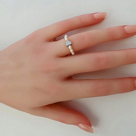 Doğal inci Yüzük Hematit Kalp Detaylı