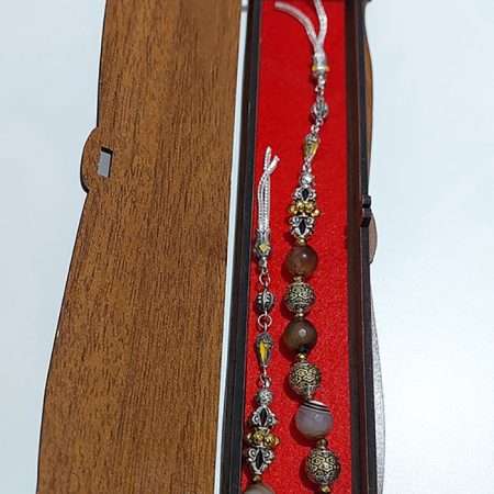 Usta İşi Pirinç İşlemeli ve Doğal Taşlı Zamak Zaza Tesbih - Özel Tasarım Akik Taşı