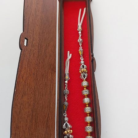 Usta İşi Pirinç İşlemeli ve Doğal Taşlı Zamak Zaza Tesbih - Özel Tasarım