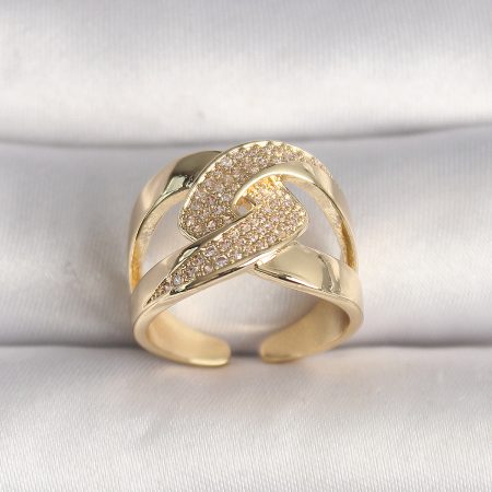 Pirinç Gold Renk Ayarlanabilir Zirkon Taşlı Kadın Yüzük