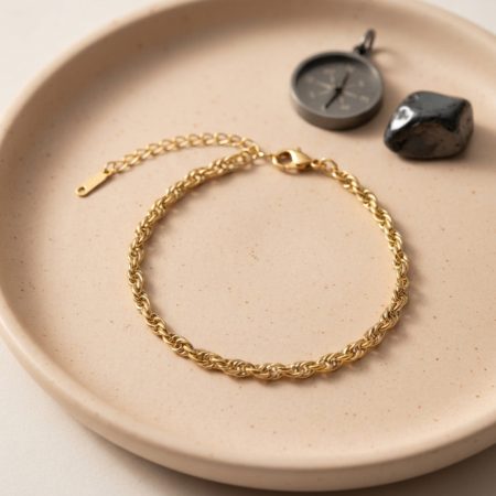 316L Çelik Gold Renk Burgu Zincir Model Erkek Bileklik