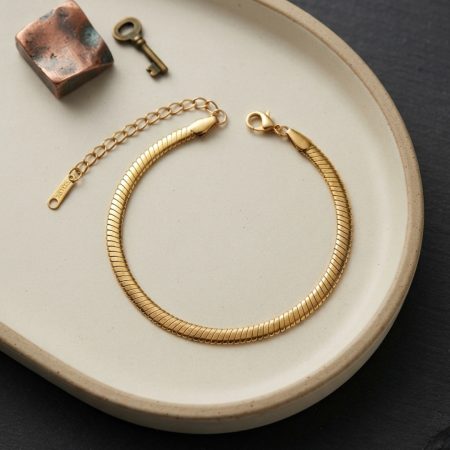 316L Çelik Gold Renk Yassı Yılan Zincir Model Erkek Bileklik