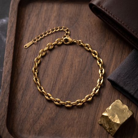 316L Çelik Gold Renk Rolo Zincir Model Erkek Bileklik