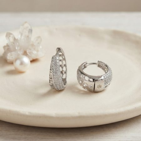 Gümüş Renk Zirkon Taşlı ve Motif Detaylı Damla Halka Model Kadın Küpe
